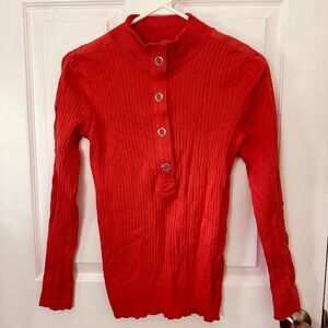 Ralph Lauren Green Label Vintage Orange Ribbed Mock Turtleneck Silver Snaps Smal